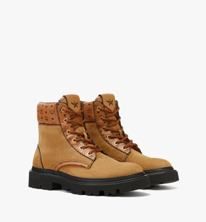 Ankle Boots in Nubuck and Monogram Print Leather Ankle Boots in Nubuck and Monogram Print Leather
