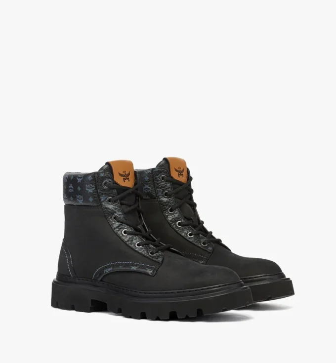 Ankle Boots in Nubuck and Monogram Print Leather Ankle Boots in Nubuck and Monogram Print Leather