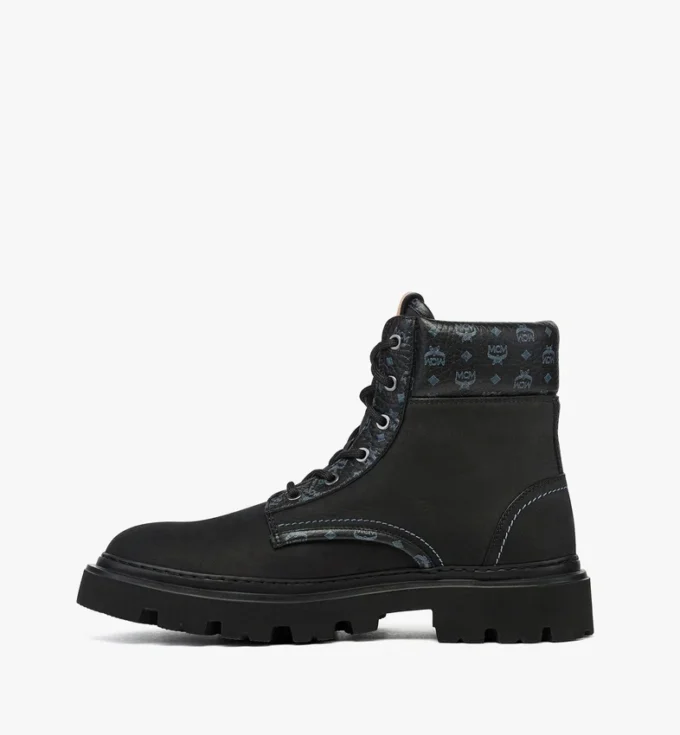 Ankle Boots in Nubuck and Monogram Print Leather Ankle Boots in Nubuck and Monogram Print Leather