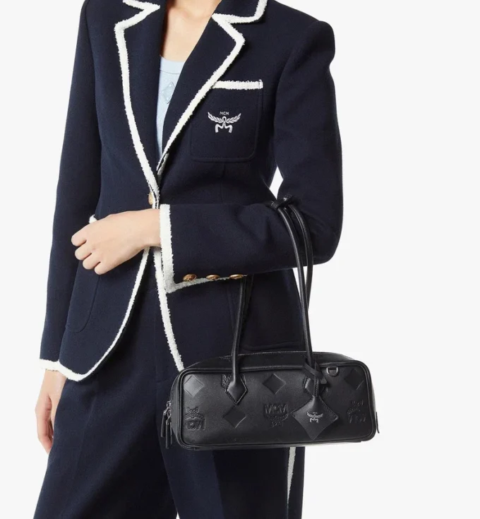 Aren East West Shoulder Bag in Maxi Monogram Leather Aren East West Shoulder Bag in Maxi Monogram Leather