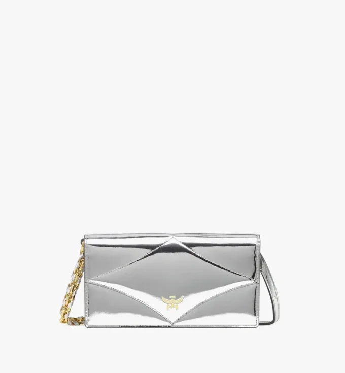 Diamond Chain Wallet in Metallic Mirror Leather Diamond Chain Wallet in Metallic Mirror Leather