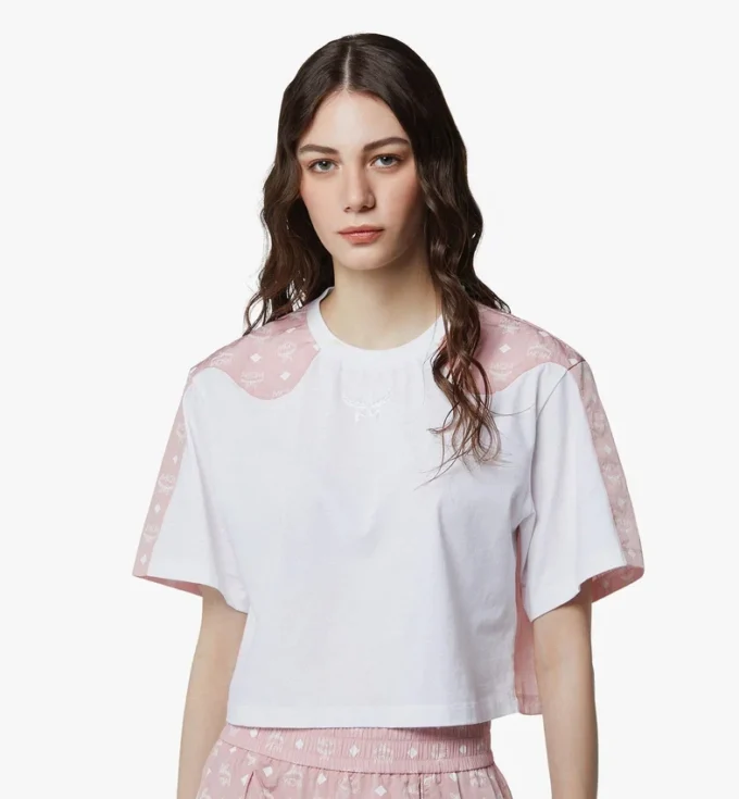 Laurel Cropped T-Shirt in Organic Cotton and Monogram Econyl® Laurel Cropped T-Shirt in Organic Cotton and Monogram Econyl®