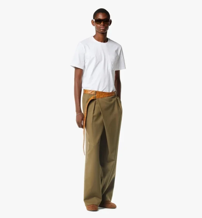 Pants in Wool Twill and Monogram Print Leather Pants in Wool Twill and Monogram Print Leather