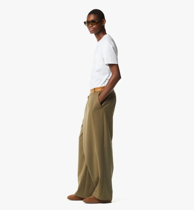 Pants in Wool Twill and Monogram Print Leather Pants in Wool Twill and Monogram Print Leather