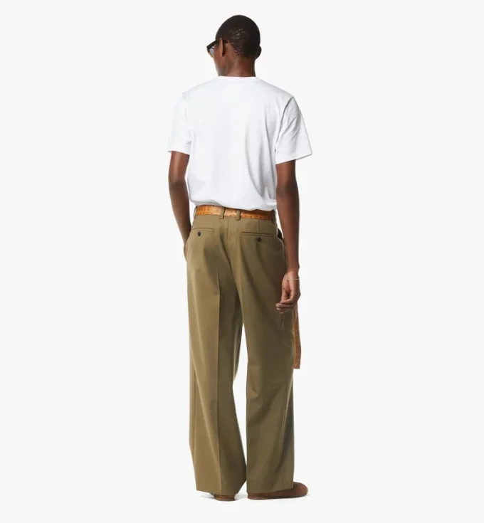 Pants in Wool Twill and Monogram Print Leather Pants in Wool Twill and Monogram Print Leather