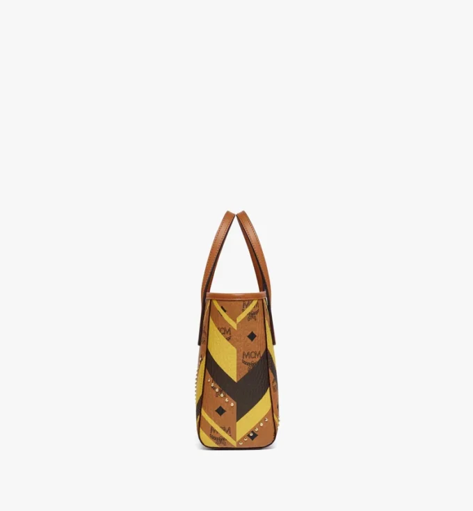 Studded Toni Top-Zip Shopper in Mega Herringbone Visetos